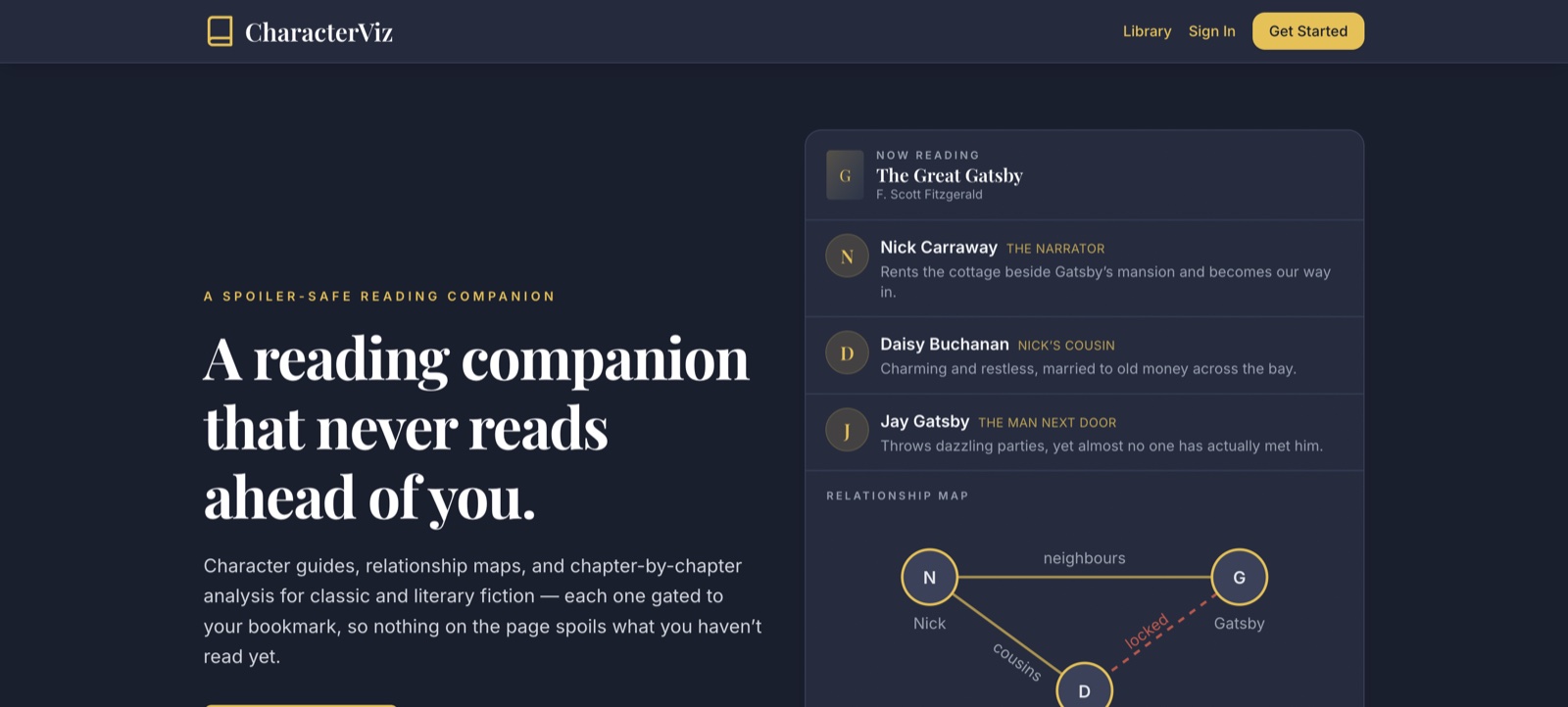 CharacterViz spoiler-safe reading companion, frontend redesigned by Summit Website Development